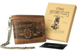 Portfel skórzany z łańcuchem [DH] N992C-VIN-C brązowy. Brązowe portfele męskie Inny, bez wzorów, z nubiku. Za 75.99 zł.