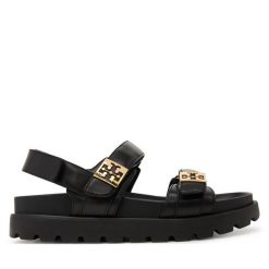 Sandały Tory Burch. Czarne sandały damskie Tory Burch, bez wzorów, bez obcasa, na płaskiej podeszwie, bez zapięcia. Za 1,659.00 zł.