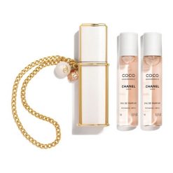 CHANEL COCO MADEMOISELLE EAU DE PARFUM SPRAY DO TOREBKI, ATOMIZER Z MOŻLIWOŚCIĄ PONOWNEGO UZUPEŁNIENIA Woda perfumowana 21 ml Damski. Żółte torebki do ręki damskie Chanel, z aplikacjami, zdobione, bez dodatków. Za 712.00 zł.