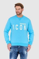 DSQUARED2 Niebieska bluza męska z dużym białym logo icon. Niebieskie bluzy męskie Dsquared2, l, bez wzorów, bez kaptura. W wyprzedaży za 899.99 zł.