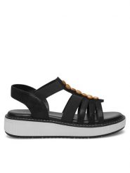 Lasocki Sandały WB-TINA-11C Czarny. Czarne sandały damskie Lasocki, bez wzorów, z materiału, bez obcasa, na koturnie, bez zapięcia. Za 159.99 zł.