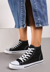 Czarne Płaskie Trampki z Perforacją Yelagia. Czarne trampki i tenisówki damskie Renee, bez wzorów, klasyczne, bez zapięcia. Za 19.99 zł.