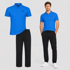 ZESTAW MĘSKI 4F T-SHIRT POLO + SPODNIE CASUAL KOMPLET NA CO. Spodnie sportowe męskie 4f, m, bez wzorów, z bawełny, na fitness i siłownię. Za 249.98 zł.