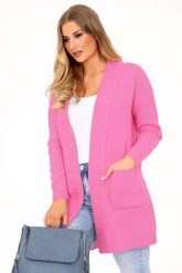 Różowy Stylowy Kardigan bez Zapięcia. Czerwone kardigany damskie Merribel, m, bez wzorów, z materiału, eleganckie, bez kołnierzyka, bez ramiączek, bez kaptura. Za 109.90 zł.