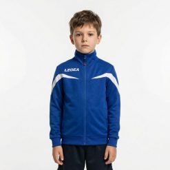 Kurtka Męska do Biegania Salvador Niebiesko-Biała. Białe kurtki męskie Legea, m, bez wzorów, z poliesteru, sportowe, z kapturem. Za 72.00 zł.