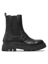 TWINSET Botki 242GCJ032 S Czarny. Czarne botki damskie Twinset, ze skóry, bez obcasa, na płaskiej podeszwie, bez zapięcia. Za 519.99 zł.