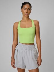 4F Crop top treningowy slim szybkoschnący damski - zielona M. Zielone koszulki sportowe damskie 4f, m, bez wzorów, bez kołnierzyka. Za 129.99 zł.