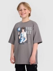 4F T-shirt oversize z nadrukiem chłopięcy - szary 122 (6-7 lat). Szare t-shirty dla chłopców 4f, bez wzorów, z bawełny, bez ramiączek. Za 49.99 zł.