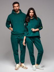 Zestaw dresowy unisex bluza z kapturem + spodnie ze ściągaczami w stylu athleisure ciemnozielony V17 Z111 M/L. Zielone bluzy damskie Ombre, l, bez wzorów, z dresówki, z kapturem. Za 559.76 zł.