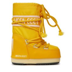 Śniegowce Moon Boot. Żółte buty zimowe chłopięce Moon Boot, bez wzorów, z nylonu, bez zapięcia. Za 749.99 zł.