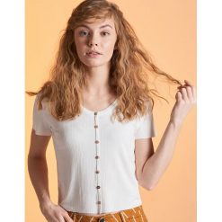 Bluzka w prążki z guzikami - Biały. Bluzki damskie marki Cropp. Za 39.99 zł.