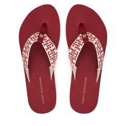 Japonki Tommy Hilfiger. Czerwone klapki damskie Tommy Hilfiger, bez wzorów, bez obcasa. Za 169.99 zł.