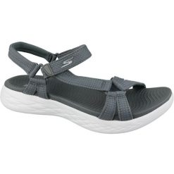Skechers On The Go 600, damskie, sandały, Szare. Szare sandały damskie Skechers, bez wzorów, z materiału, bez obcasa, bez zapięcia. Za 229.99 zł.