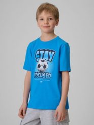 4F T-shirt regular z nadrukiem chłopięcy - niebieski 134 (8-9 lat). Niebieskie t-shirty dla chłopców 4f, bez wzorów, z bawełny, bez ramiączek. Za 39.99 zł.