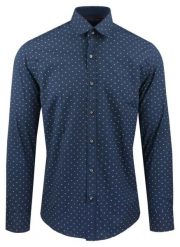 Męska Koszula, Taliowana (Slim Fit) - Rigon - Granatowa, Drobny Wzór. Niebieskie koszule męskie Rigon, m, bez wzorów, z bawełny, biznesowe, bez kołnierzyka, bez ramiączek. Za 139.00 zł.