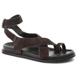 Sandały damskie S.Barski, cholewka ze skóry naturalnej zamszowej pasek wokół kostki płaska podeszwa casualowy styl, brązowe, CR61-3049. Brązowe sandały damskie S.BARSKI, bez wzorów, ze skóry, bez obcasa, na płaskiej podeszwie, bez zapięcia. Za 279.00 zł.