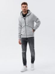 Bluza męska rozpinana z kapturem - szary melanż V5 - Rozmiar: XL. Szare bluzy męskie Ombre Clothing, m, bez wzorów, z bawełny, z kapturem. W wyprzedaży za 89.99 zł.