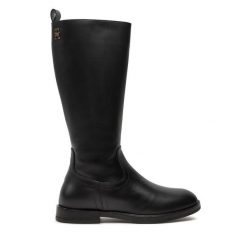 Kozaki Tommy Hilfiger. Czarne kozaki damskie Tommy Hilfiger, bez obcasa, na płaskiej podeszwie. Za 589.99 zł.
