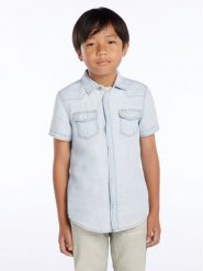 Guess Koszula L3GH06 D4ZF1 Niebieski Regular Fit. Niebieskie koszule dla chłopców Guess, z aplikacjami, z bawełny, bez kołnierzyka, bez ramiączek. Za 179.99 zł.