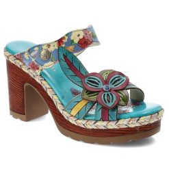 Niebieskie Klapki Laura Vita Eleganckie Obuwie Damskie. Niebieskie klapki damskie Laura Vita, bez wzorów, z jeansu, bez obcasa, na obcasie, bez zapięcia. Za 359.00 zł.