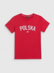 4F Koszulka kibica damska - czerwona L. Czerwone koszulki sportowe damskie 4f, l, bez wzorów, z bawełny, bez kołnierzyka, bez ramiączek. Za 59.99 zł.