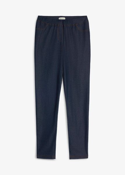 Legginsy w optyce jeansów. Niebieskie legginsy dla dziewczynek bonprix, bez wzorów, z denimu. Za 64.99 zł.