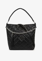 Czarna Torebka Pikowana Shopper z Paskiem Lanelea. Czarne torebki do ręki damskie Born2be, bez wzorów, eleganckie, pikowane, bez dodatków. Za 84.99 zł.