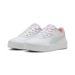 Dziecięce sneakersy Carina 3.0 PUMA. Białe buty sportowe dziewczęce Puma, bez wzorów, bez zapięcia, do biegania. W wyprzedaży za 159.00 zł.