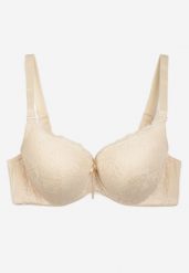 Jasnobeżowy Koronkowy Biustonosz Zapinany z Tyłu na Haftki na Regulowanych Ramiączkach Ellmira. Brązowe biustonosze Born2be, z aplikacjami, z jeansu. Za 24.99 zł.