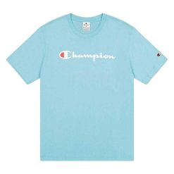 T-shirt Męski Logo. Niebieskie koszulki sportowe męskie Champion, m, bez wzorów, bez kołnierzyka, bez ramiączek, trekkingowe. Za 147.99 zł.