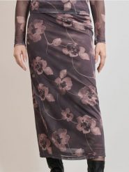 Spódnica midi w kwiaty - brązowy. Brązowe spódnice damskie Sinsay, l, bez wzorów, midi. W wyprzedaży za 15.99 zł.