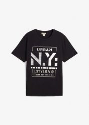 T-shirt z czystej bawełny organicznej. Czarne t-shirty męskie bonprix, m, bez wzorów, z bawełny, bez kołnierzyka. Za 62.99 zł.