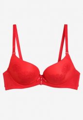 Czerwony Biustonosz Push Up Ozdobiony Kwiatowym Wzorem i Kokardką Amaril. Czerwone biustonosze Renee, bez wzorów. Za 34.99 zł.