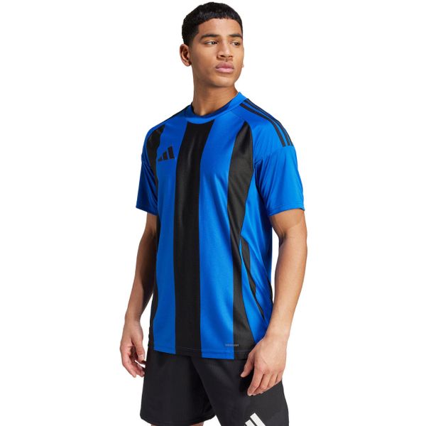 Koszulka męska adidas Striped 24 Jersey. Czarne koszulki sportowe męskie Adidas, m, bez wzorów, z jersey, bez kołnierzyka, bez ramiączek, do piłki nożnej. Za 90.00 zł.