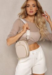 Beżowa Owalna Torebka o Małym Fasonie na Ramię z Wzorzystym Paskiem Selaeno. Brązowe torby na ramię damskie Renee, bez wzorów, z jeansu, eleganckie, bez dodatków. Za 84.99 zł.