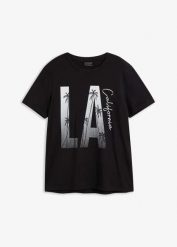 T-shirt z czystej bawełny organicznej, Slim Fit. Czarne t-shirty męskie bonprix, m, bez wzorów, z bawełny, bez kołnierzyka. Za 54.99 zł.