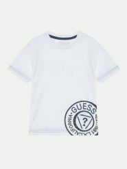 Guess T-Shirt N5RI15 K8HM4 Biały Regular Fit. Białe t-shirty dla chłopców Guess, z aplikacjami, z bawełny, bez ramiączek. Za 59.99 zł.