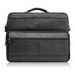 Torba męska na ramię skórzana czarna Abruzzo ABR-02. Czarne torby na laptopa męskie Abruzzo, z aplikacjami, z materiału. Za 189.99 zł.