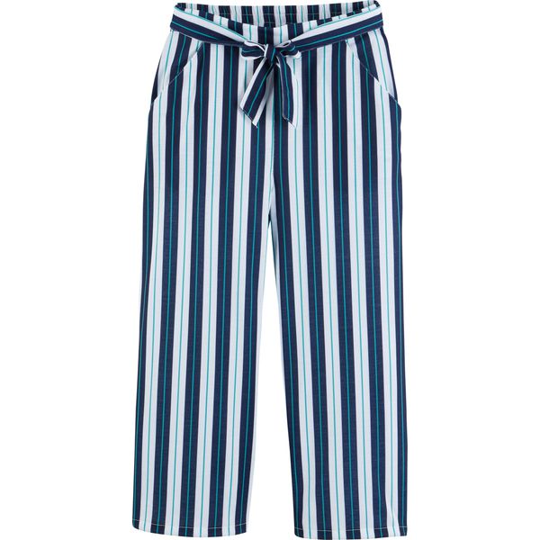 Spodnie palazzo z elastycznym paskiem. Niebieskie spodnie materiałowe dla dziewczynek bonprix, z aplikacjami. Za 67.99 zł.