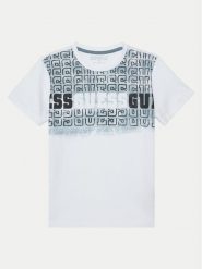 Guess T-Shirt L5RI23 K8HM4 Biały Regular Fit. Białe t-shirty dla chłopców Guess, z aplikacjami, z bawełny, bez ramiączek. Za 59.99 zł.