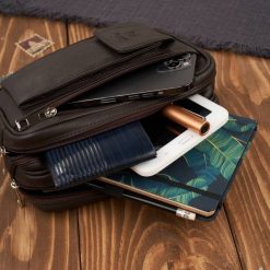 Saszetka męska do ręki skórzana dwukomorowa brązowa Paolo Peruzzi T-131-BR. Brązowe saszetki męskie z materiału, eleganckie. Za 129.00 zł.