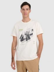 4F T-shirt regular z nadrukiem męski - biały XXL. Białe t-shirty męskie 4f, m, bez wzorów, ze skóry, bez kołnierzyka. W wyprzedaży za 59.99 zł.