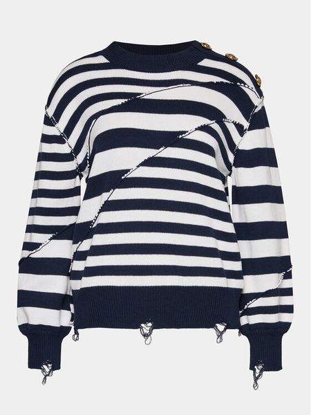 Silvian Heach Sweter GPP24300MA Granatowy Regular Fit. Niebieskie swetry damskie Silvian Heach, s, bez wzorów, z bawełny, bez kołnierzyka, bez ramiączek, bez kaptura. Za 149.99 zł.