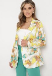 Beżowo-Żółta Dwurzędowa Marynarka z Abstrakcyjnym Wzorem Tie-Dye Floretellia. Brązowe żakiety damskie Born2be, l, bez wzorów, z materiału. Za 169.99 zł.