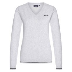 Damski sweter z dekoltem w szpic HV Polo Debby. Szare swetry damskie HV POLO, na zimę, bez wzorów, bez kołnierzyka, bez ramiączek, bez kaptura. Za 340.00 zł.