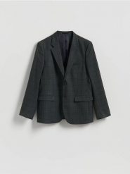 Marynarka slim fit z wiskozą - ciemnozielony. Zielone marynarki męskie Reserved, bez wzorów, z tkaniny. Za 359.99 zł.