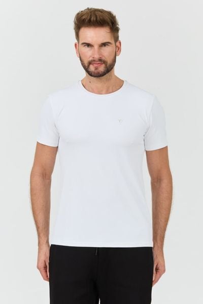 GUESS Biały męski t-shirt New Tech Str T, Rozmiar L. Białe t-shirty męskie Guess, l, z aplikacjami, bez kołnierzyka. W wyprzedaży za 152.99 zł.