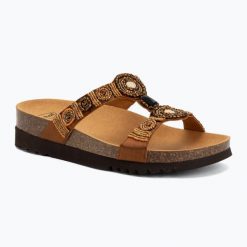 Klapki damskie Scholl New Bogota Wedge Med. Brązowe klapki damskie Scholl, bez wzorów, z gumy, klasyczne, bez obcasa. Za 279.99 zł.