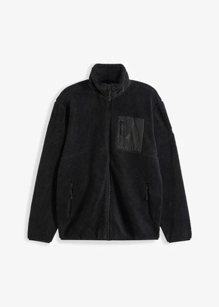 Bluza rozpinana z polaru baranka. Czarne bluzy męskie bonprix, m, bez wzorów, z polaru, bez kaptura. Za 169.99 zł.