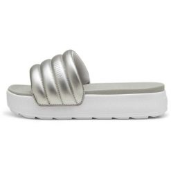 Klapki Puma Karmen Slide Puffy, Kobiety. Szare klapki damskie Puma, bez wzorów, z materiału, bez obcasa. Za 199.99 zł.